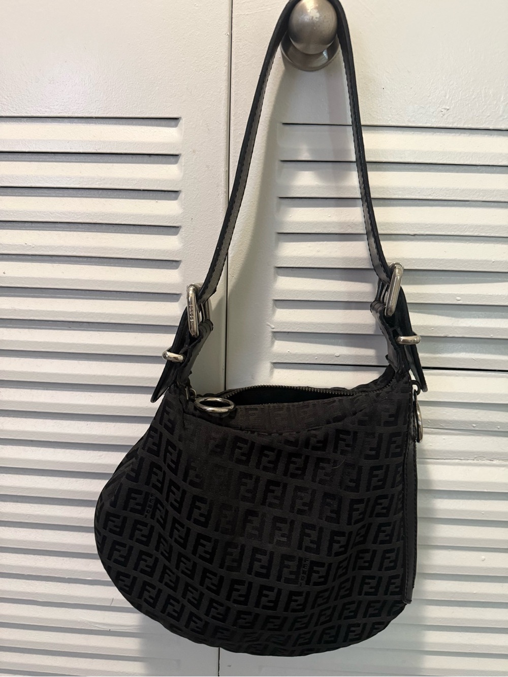 Fendi Black FF Logo Hobo Vintage Shoulder Bag